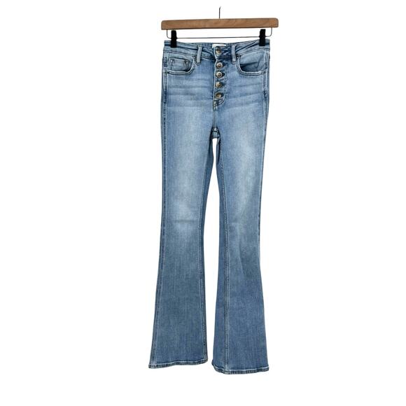DRIFTWOOD Denim - Driftwood Exposed Button Fly High Waist Plain Simple Medium Wash Flare Jeans